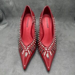 Jeffrey Campbell Red Patent Leather Studded Pointed Toe Heels